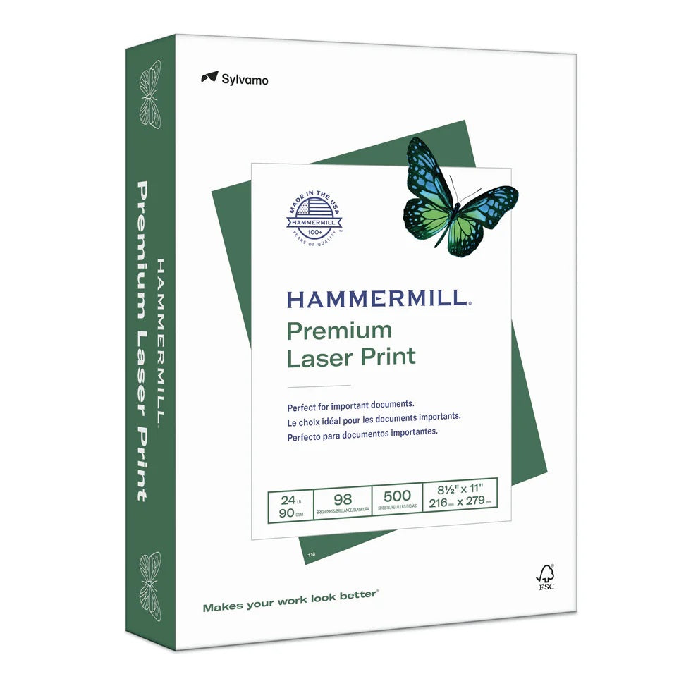 Hammermill® Premium Laser Print Radiant White Smooth, 32 lb., 8.5" x 11", Pack of 500 Sheets (HAM104646)